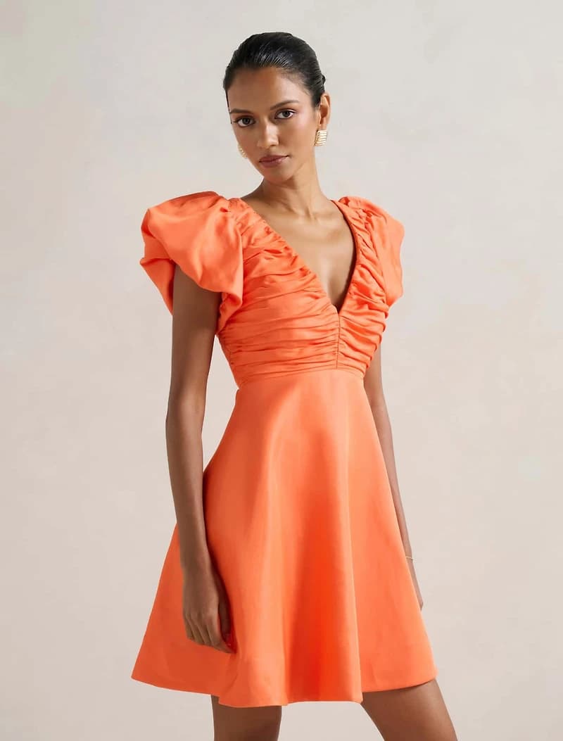 June Petite Ruched V Neck Mini