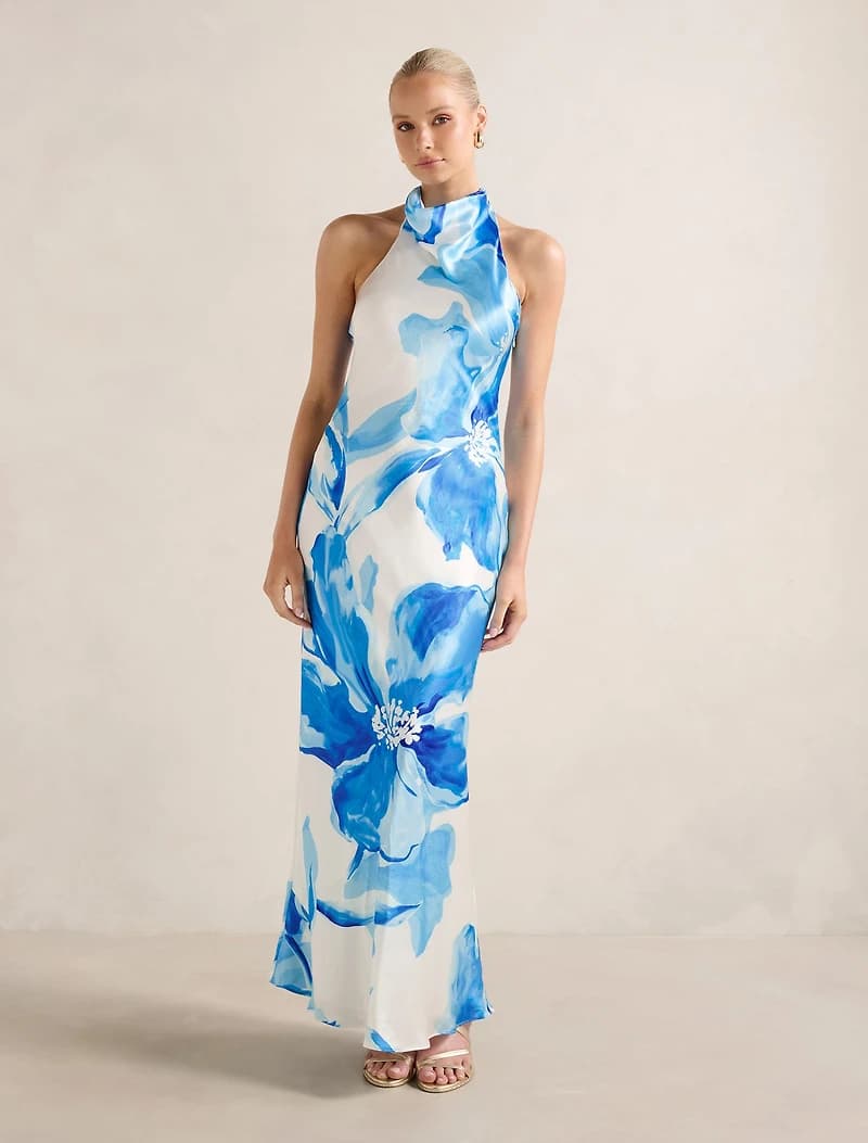 Clementine High Neck Satin Maxi